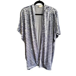 Olivia Rae Velvet Burnout Kimono Cardigan Blue Gray Striped Open‎ Front Medium